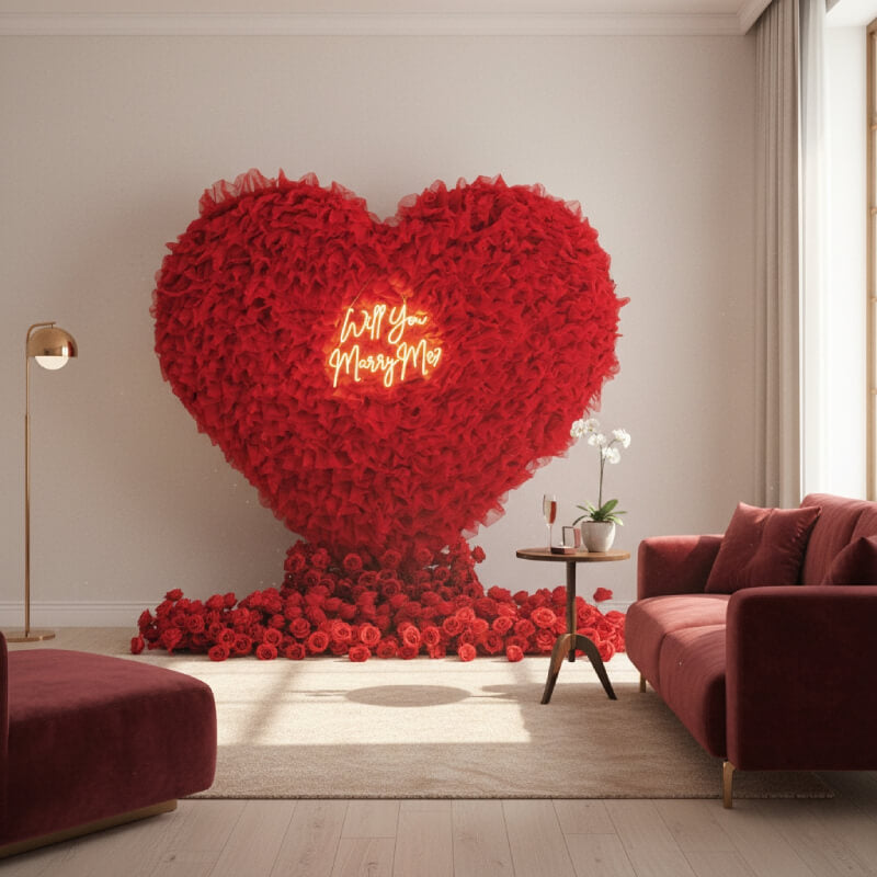8x8ft 3D Handmade Red Full Heart Tulle Backdrop For Wedding & Valentines-ubackdrop