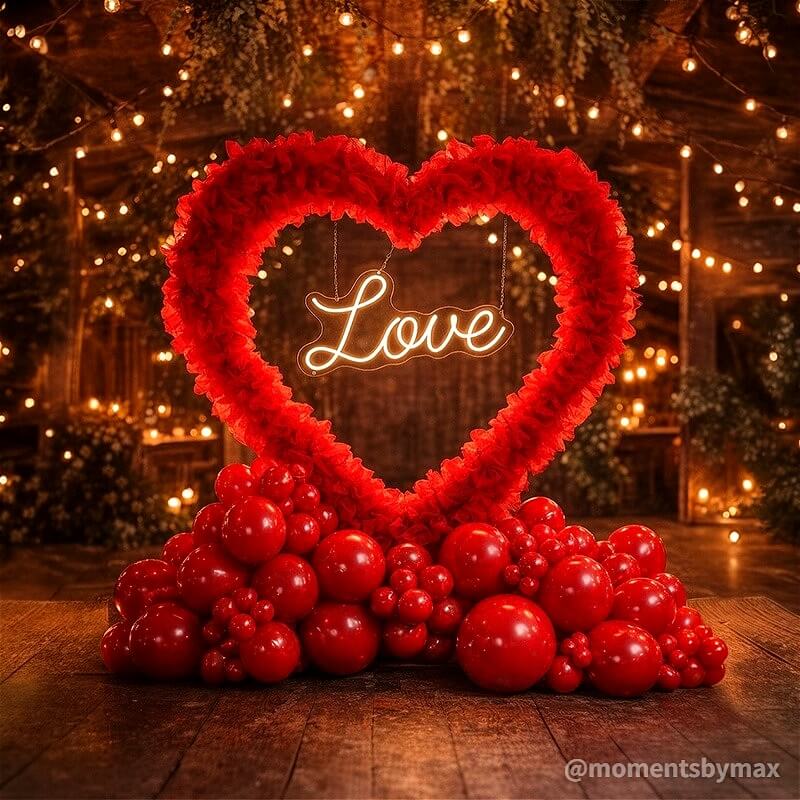 8x8ft 3D Handmade Red Cutout Heart Tulle Backdrop For Wedding & Valentines-ubackdrop