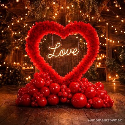 8x8ft 3D Handmade Red Cutout Heart Tulle Backdrop For Wedding & Valentines-ubackdrop