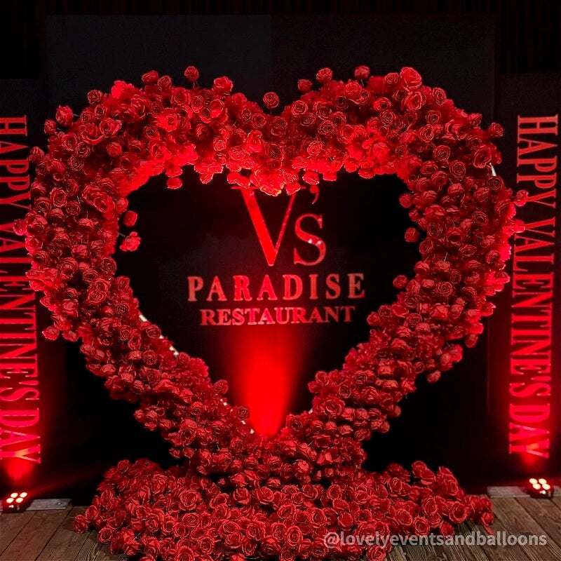 8ft Romantic Atmosphere Heart Shaped Red Rose Flower Wall Wedding Decoration Indoor-ubackdrop