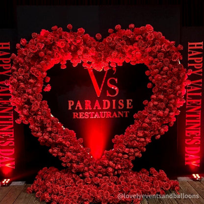 8ft Romantic Atmosphere Heart Shaped Red Rose Flower Wall Wedding Decoration Indoor-ubackdrop