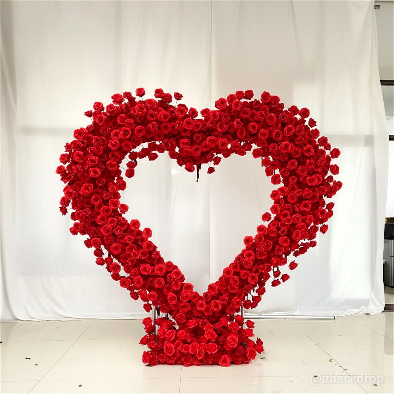 8ft Romantic Atmosphere Heart Shaped Red Rose Flower Wall Wedding Decoration Indoor-ubackdrop