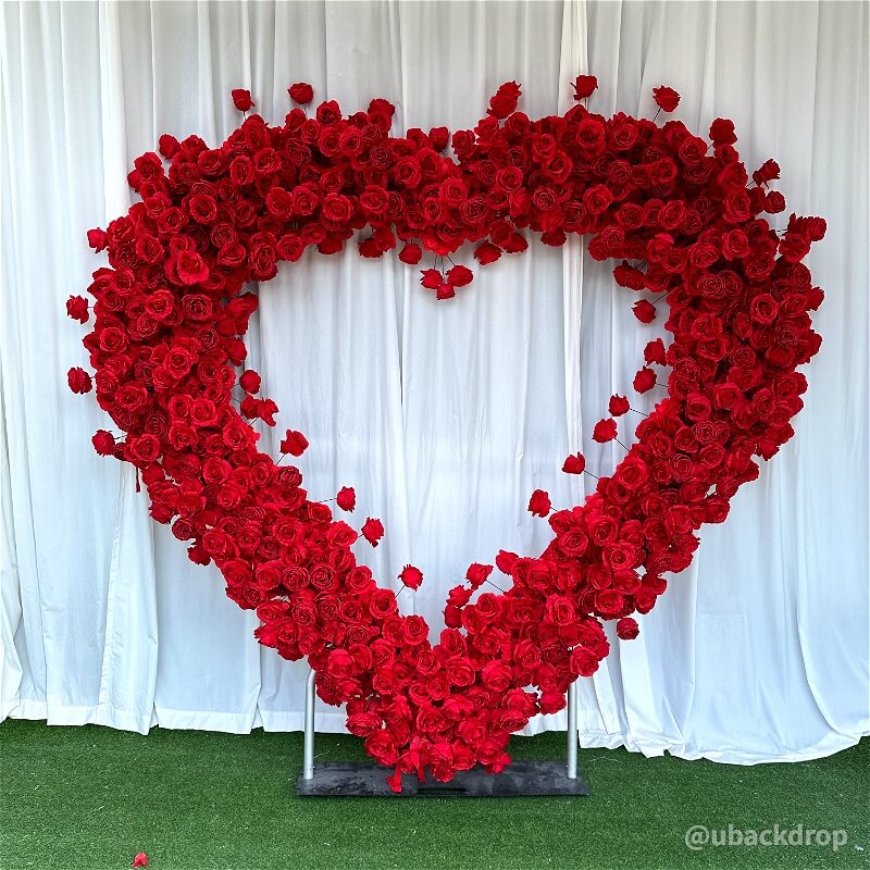 8ft Romantic Atmosphere Heart Shaped Red Rose Flower Wall Wedding Decoration Indoor-ubackdrop