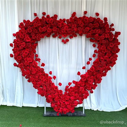 8ft Romantic Atmosphere Heart Shaped Red Rose Flower Wall Wedding Decoration Indoor-ubackdrop