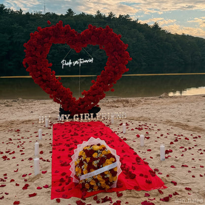 8ft Romantic Atmosphere Heart Shaped Red Rose Flower Wall Wedding Decoration Indoor-ubackdrop