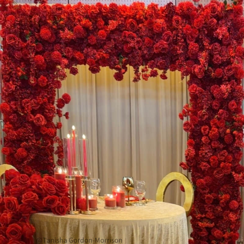 Red Roses Fabric Artificial Arch Flower Wall for Wedding-ubackdrop