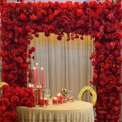 Red Roses Fabric Artificial Arch Flower Wall for Wedding-ubackdrop