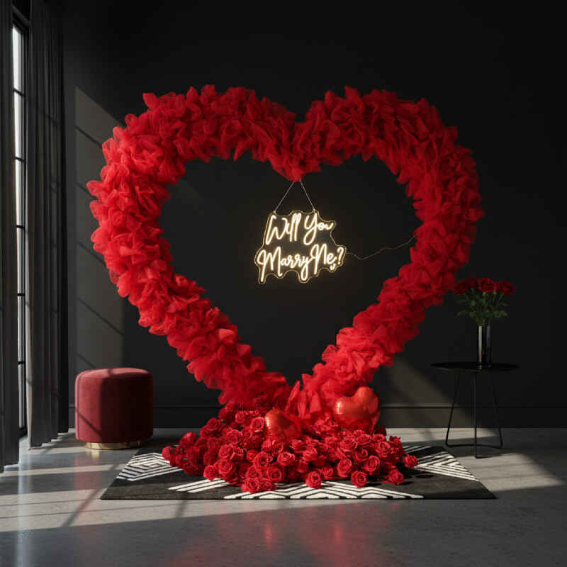 8x8ft 3D Handmade Red Cutout Heart Tulle Backdrop For Wedding & Valentines-ubackdrop