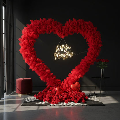 8x8ft 3D Handmade Red Cutout Heart Tulle Backdrop For Wedding & Valentines-ubackdrop