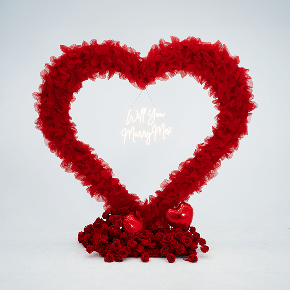 8x8ft 3D Handmade Red Cutout Heart Tulle Backdrop For Wedding & Valentines-ubackdrop