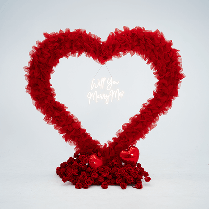 8x8ft 3D Handmade Red Cutout Heart Tulle Backdrop For Wedding & Valentines-ubackdrop