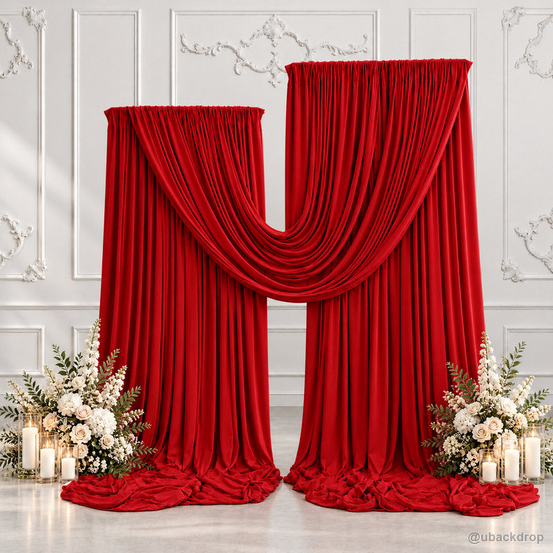 Red t shape double layer curtain party backdrop front view