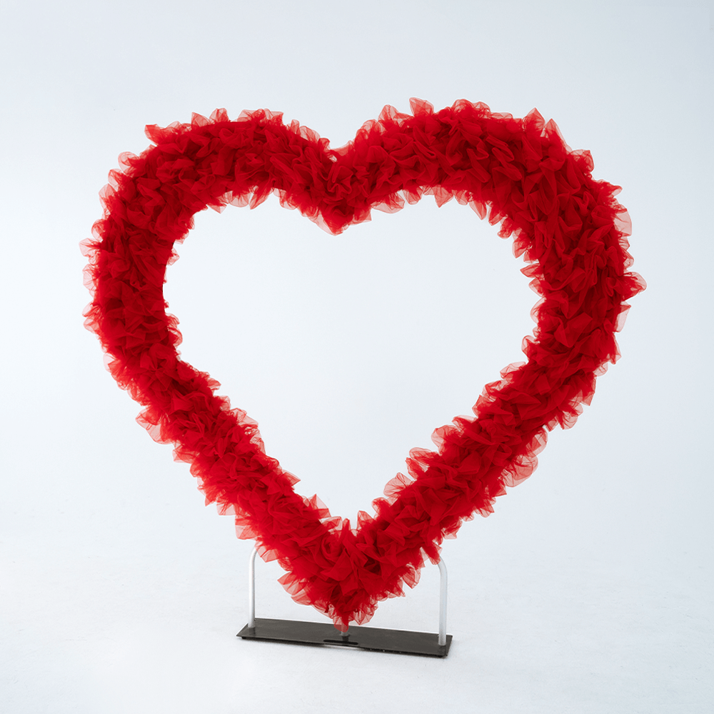 8x8ft 3D Handmade Red Cutout Heart Tulle Backdrop For Wedding & Valentines-ubackdrop