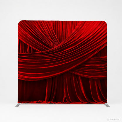 Red velvet front draped wall party stand photo backdrop