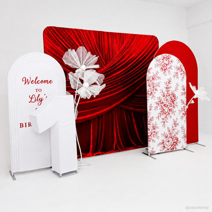 Red white arch party stand birthday event photo backdrop