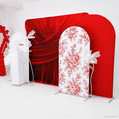 Red white layered arch party stand birthday photo backdrop