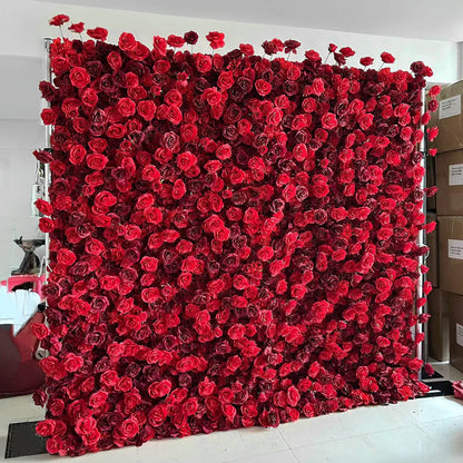 Red Roses Fabric Flower Wall For Wedding Arrangement-ubackdrop