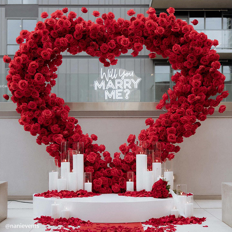 8ft Romantic Atmosphere Heart Shaped Red Rose Flower Wall Wedding Decoration Indoor-ubackdrop