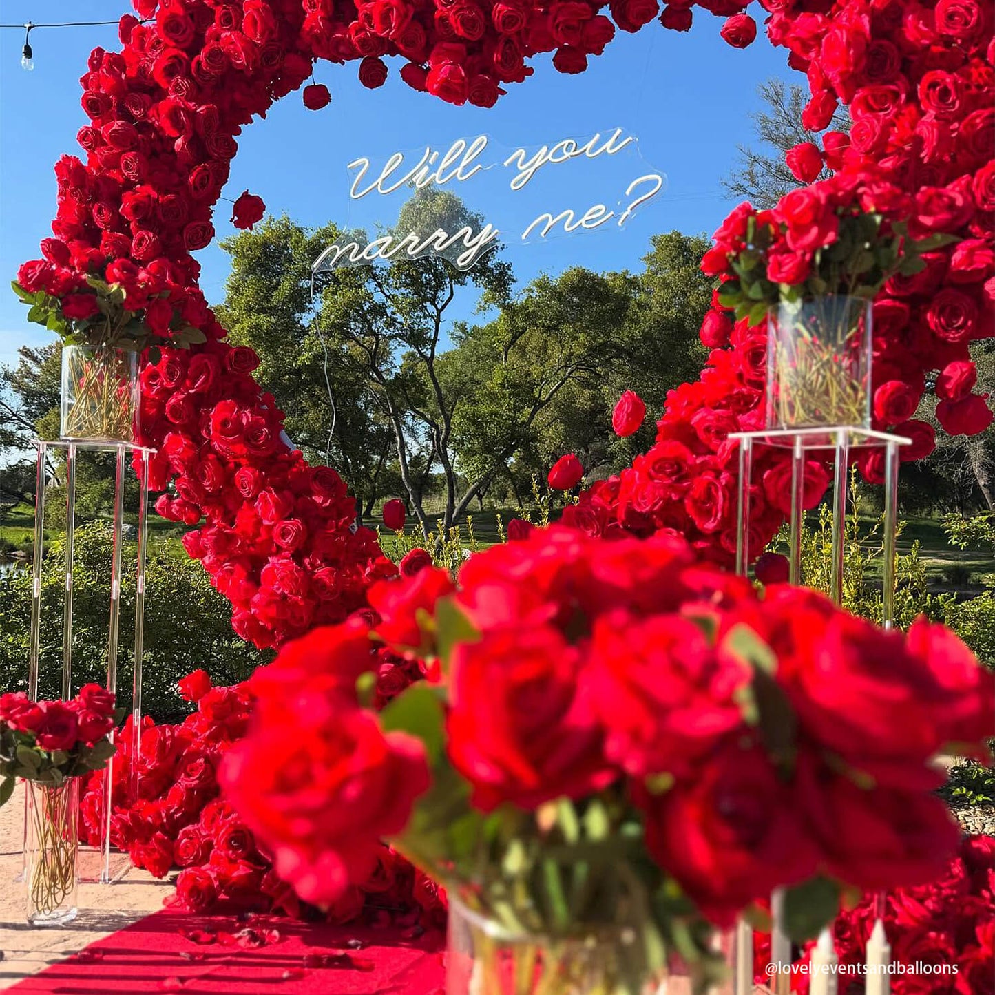 8ft Romantic Atmosphere Heart Shaped Red Rose Flower Wall Wedding Decoration Indoor-ubackdrop