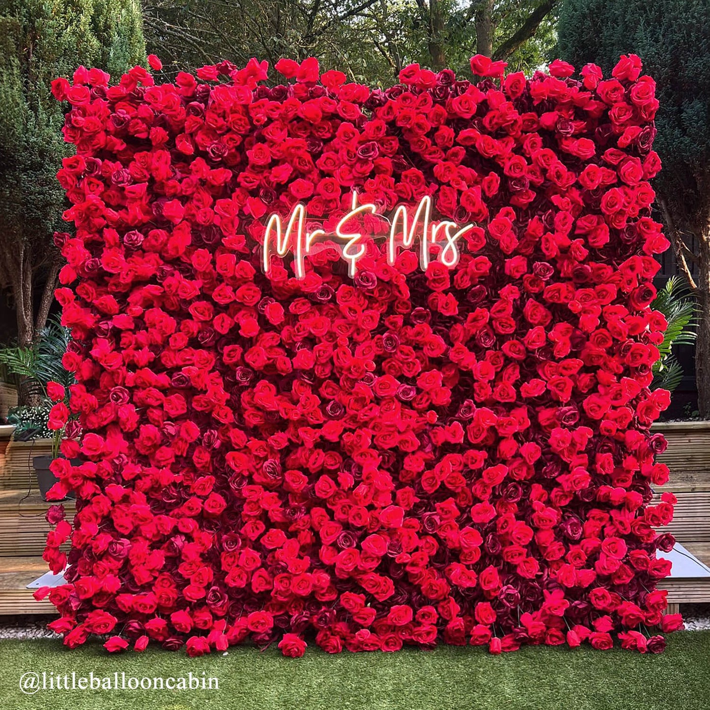 Red Roses Fabric Flower Wall For Wedding Arrangement-ubackdrop