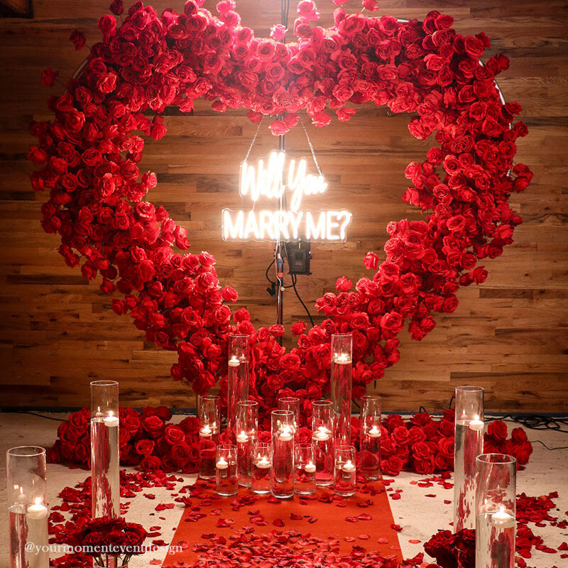 8ft Romantic Atmosphere Heart Shaped Red Rose Flower Wall Wedding Decoration Indoor-ubackdrop