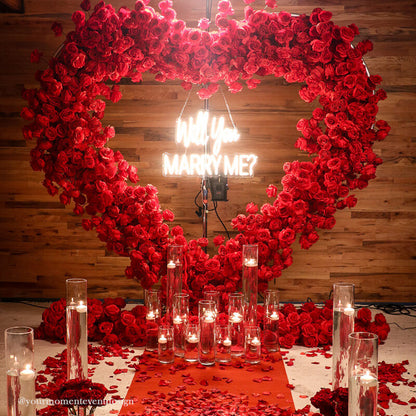 8ft Romantic Atmosphere Heart Shaped Red Rose Flower Wall Wedding Decoration Indoor-ubackdrop