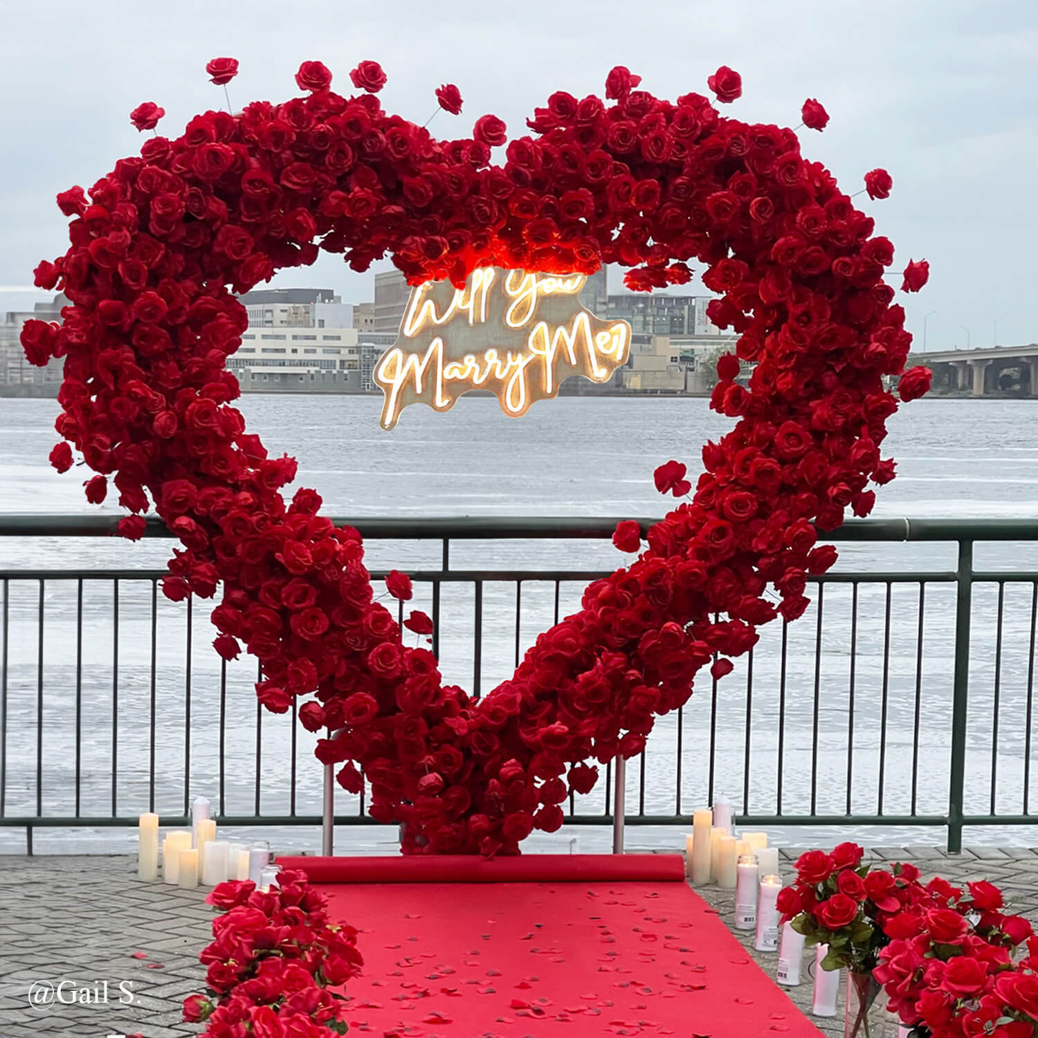 8ft Romantic Atmosphere Heart Shaped Red Rose Flower Wall Wedding Decoration Indoor-ubackdrop