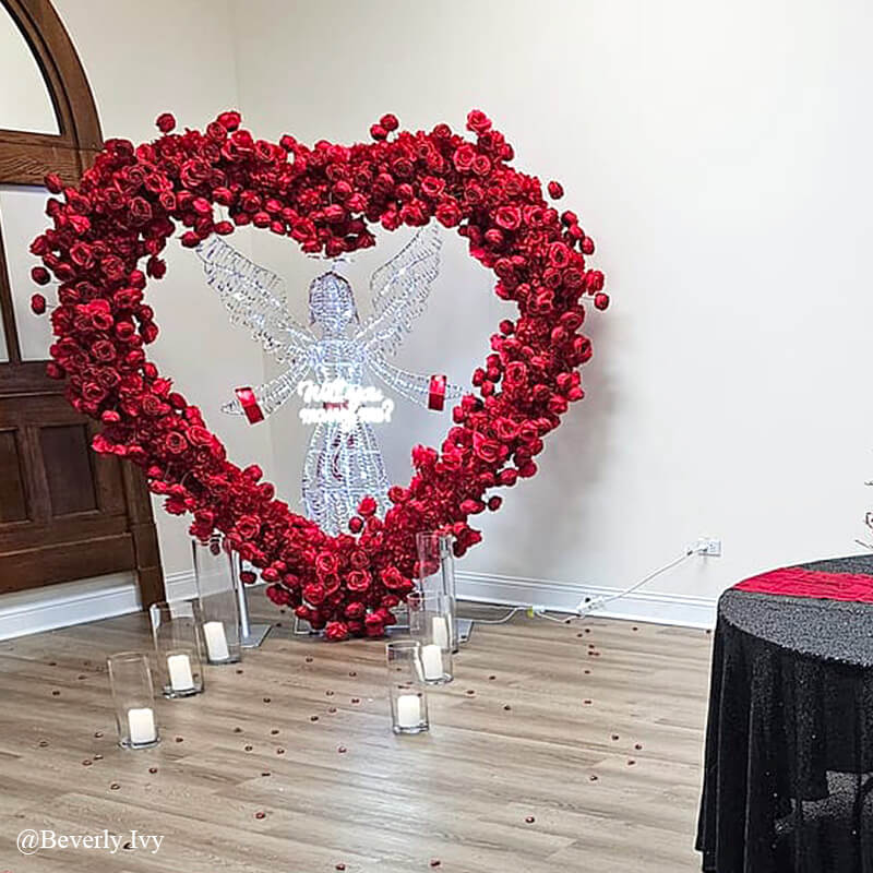 8ft Romantic Atmosphere Heart Shaped Red Rose Flower Wall Wedding Decoration Indoor-ubackdrop