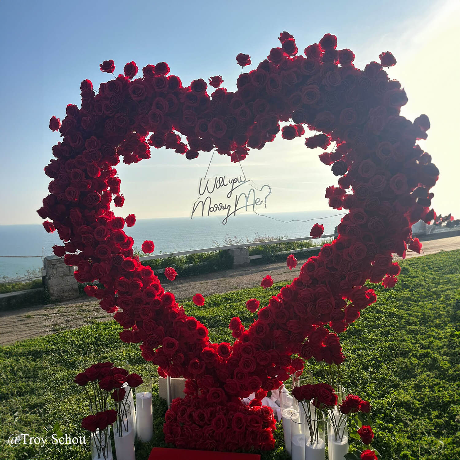 8ft Romantic Atmosphere Heart Shaped Red Rose Flower Wall Wedding Decoration Indoor-ubackdrop