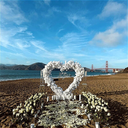 8ft White Rose Flower Wall Romantic Atmosphere Heart Shaped Wedding Decoration Indoor