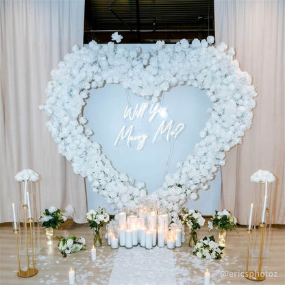 8ft White Rose Flower Wall Romantic Atmosphere Heart Shaped Wedding Decoration Indoor-ubackdrop