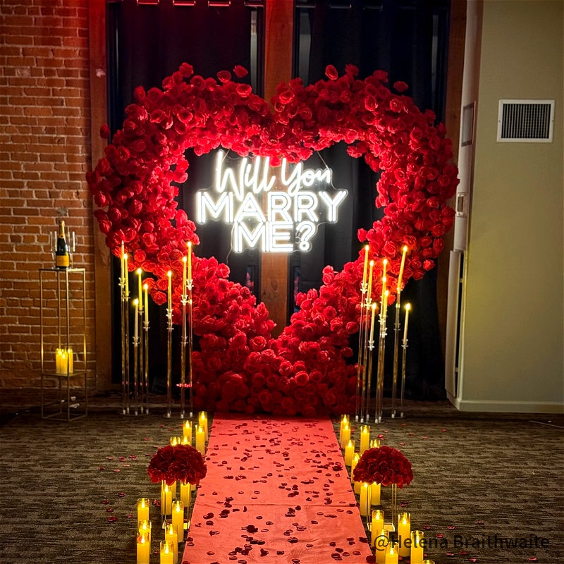 8ft Romantic Atmosphere Heart Shaped Red Rose Flower Wall Wedding Decoration Indoor-ubackdrop