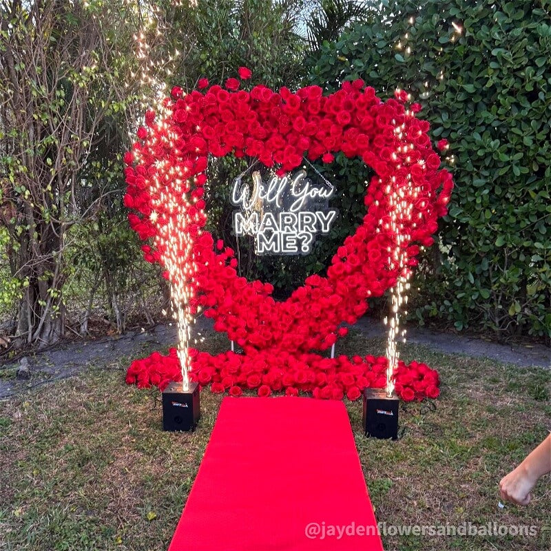 8ft Romantic Atmosphere Heart Shaped Red Rose Flower Wall Wedding Decoration Indoor-ubackdrop