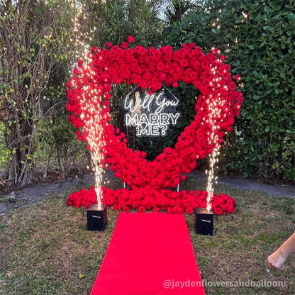 8ft Romantic Atmosphere Heart Shaped Red Rose Flower Wall Wedding Decoration Indoor-ubackdrop