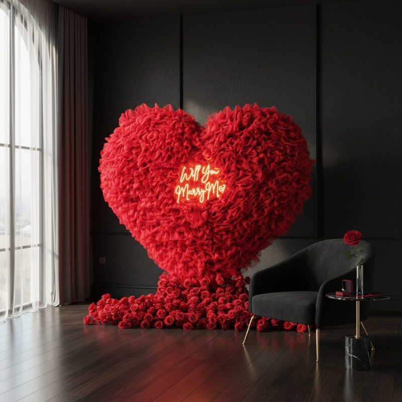 8x8ft 3D Handmade Red Full Heart Tulle Backdrop For Wedding & Valentines-ubackdrop