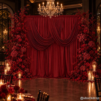 Romantic red drapery flower backdrop wedding event party stand