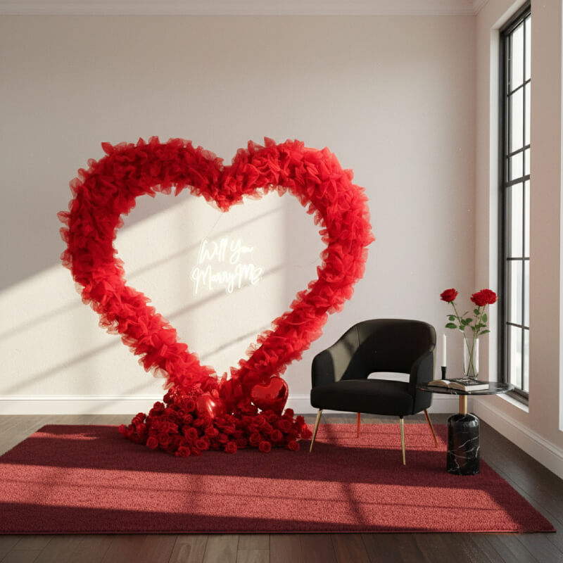 8x8ft 3D Handmade Red Cutout Heart Tulle Backdrop For Wedding & Valentines-ubackdrop