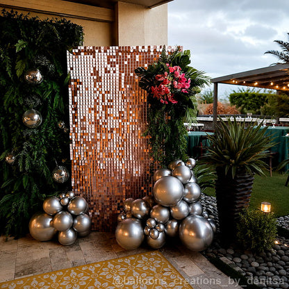 Rose gold shimmer wall balloon party backdrop