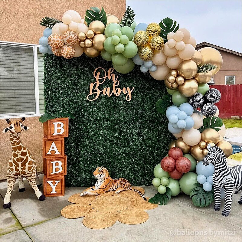 8x8ft Green Artificial Hedge Flower Wall Backdrop for Wedding, Baby Shower, Jungle Wild Theme Party-ubackdrop