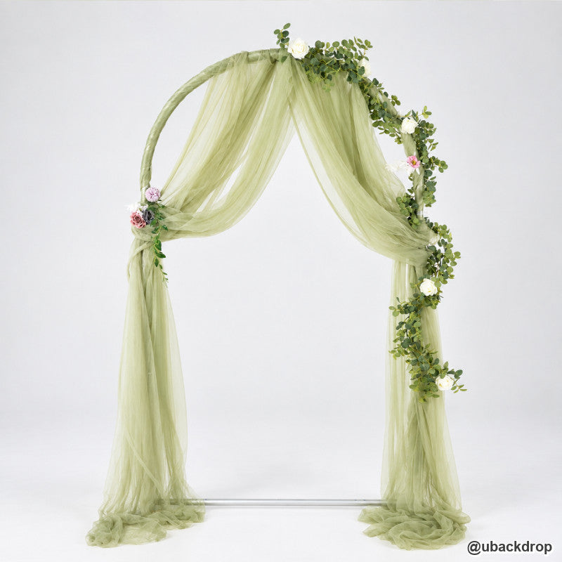 Sage green fabric arch wedding backdrop stool floral garland event decor display