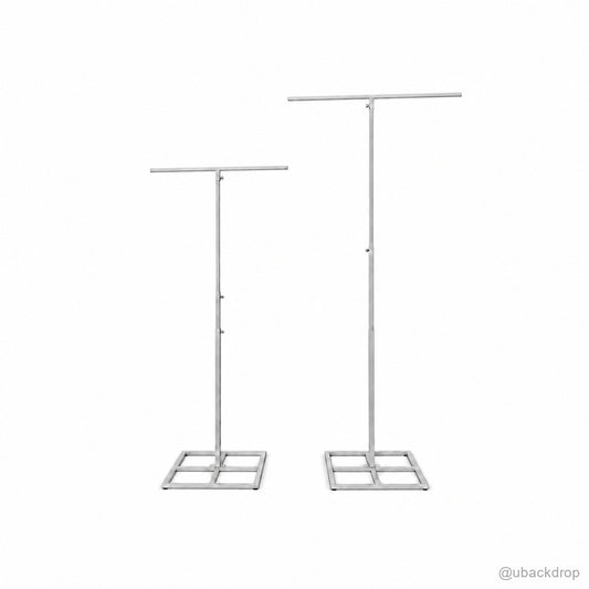 Silver adjustable double t shaped backdrop display stands with grid bases
