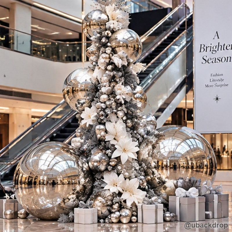 Silver mirror ball christmas tree luxury mall holiday event decoration