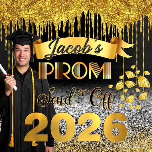 Black Gold Graduation Party Backdrop Class of 2026-ubackdrop