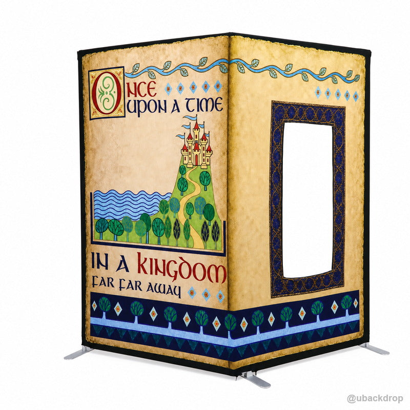 Storybook castle book photo booth party stand front view
