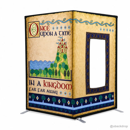 Storybook castle book photo booth party stand front view