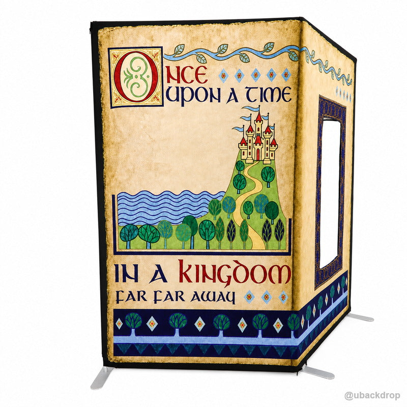 Storybook castle book photo booth party stand left view