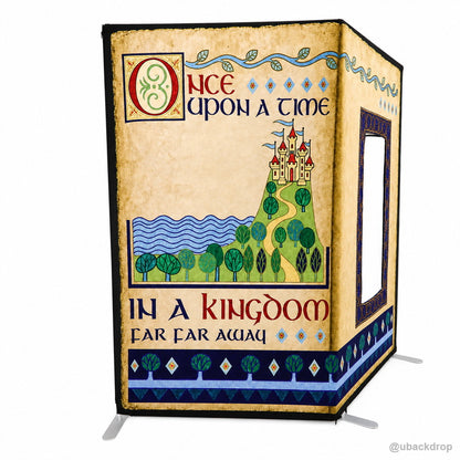 Storybook castle book photo booth party stand left view