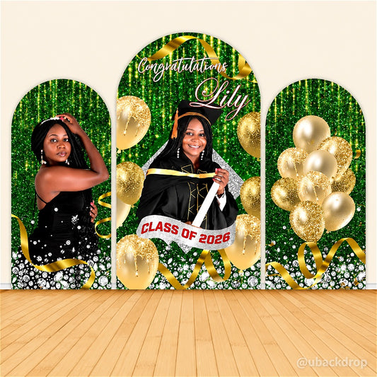 Gold Green Diamond Glitter Graduation Party Chiara Wall Covers-ubackdrop