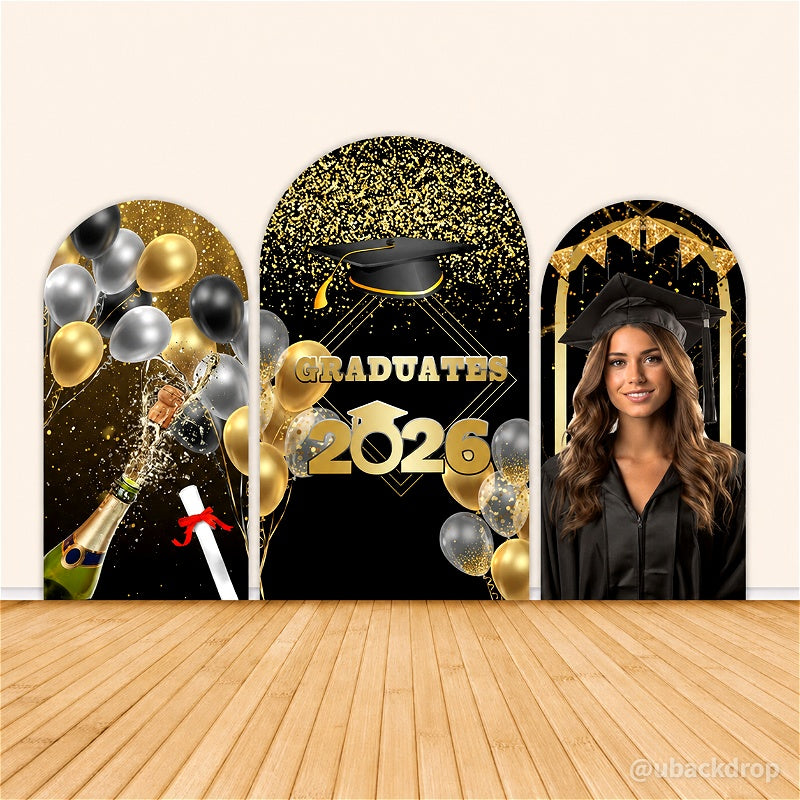 Black Gold Graduation Backdrop 2026 Chiara Wall Covers-ubackdrop