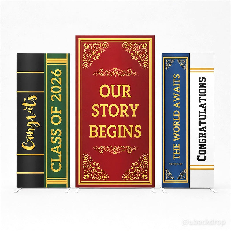 Class of 2026 Vintage Book Style Library Theme Graduation Backdrop Fabric Covers-ubackdrop